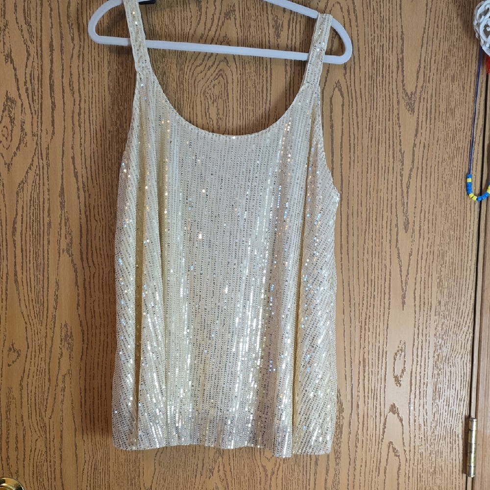 SHEIN Cream Sequin Sleeveless Tank Top